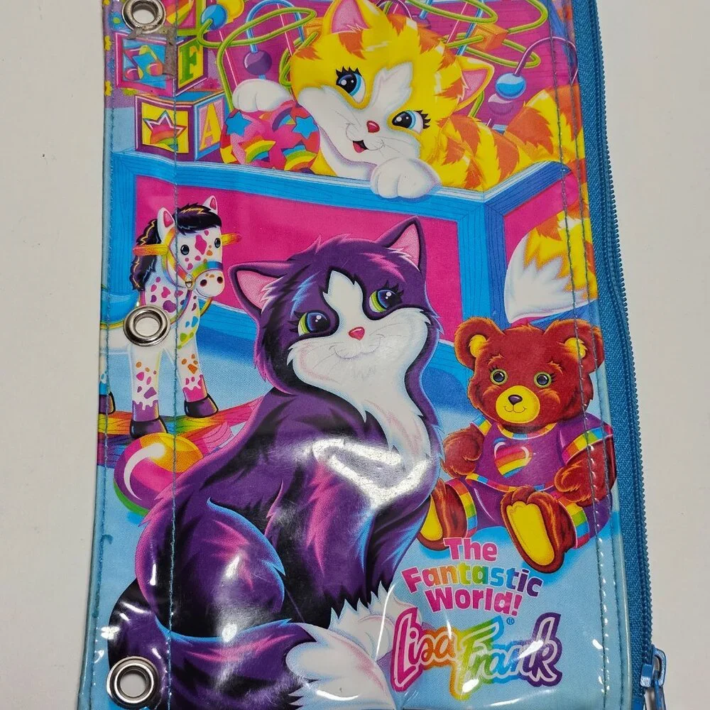 Lisa Frank 90s Playtime Kittens Cat Pencil Pals Case Bag Vintage 3 Ring Pouch